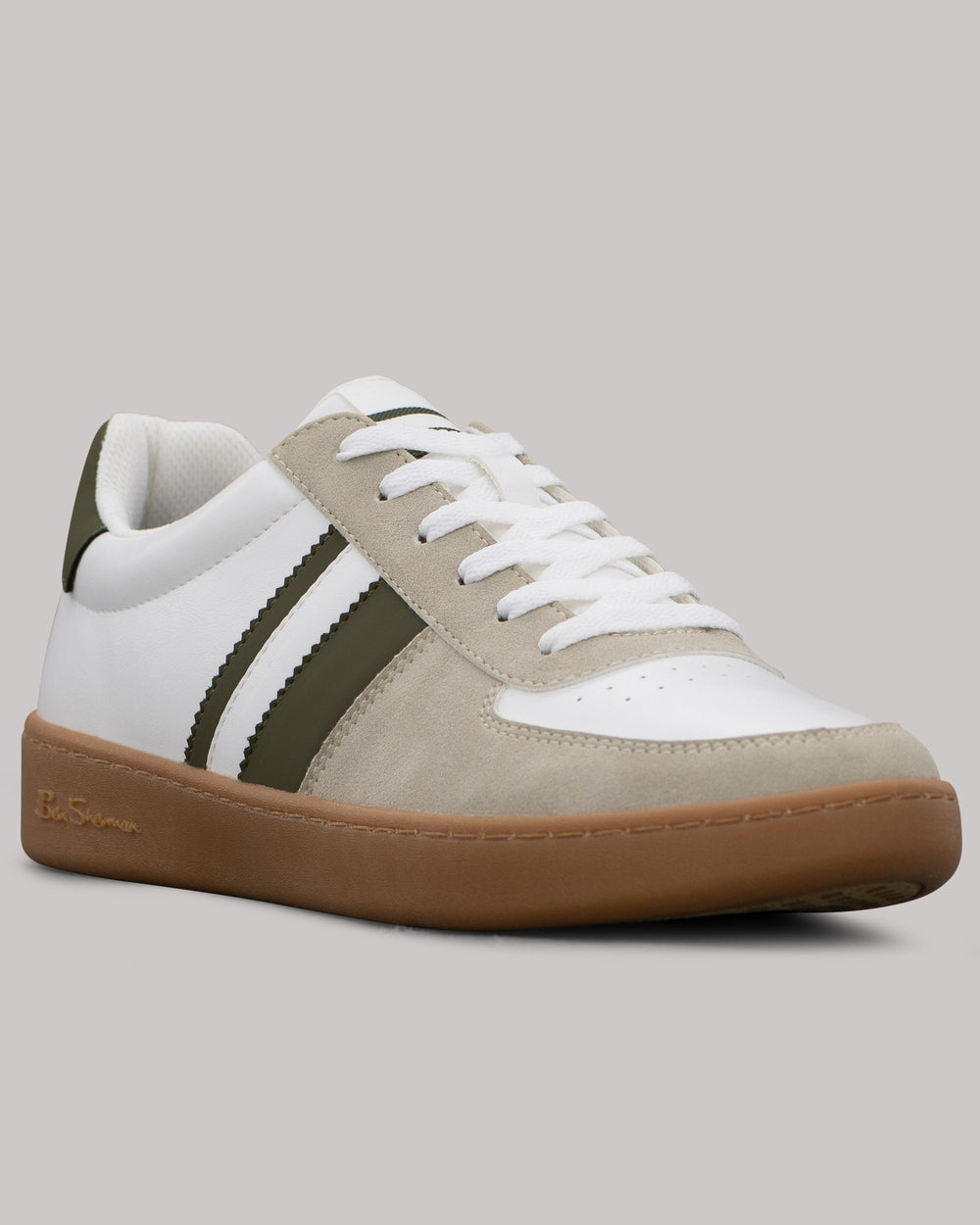 White Ben Sherman Hyde Olive Stripe Sneakers | 7304WJUES