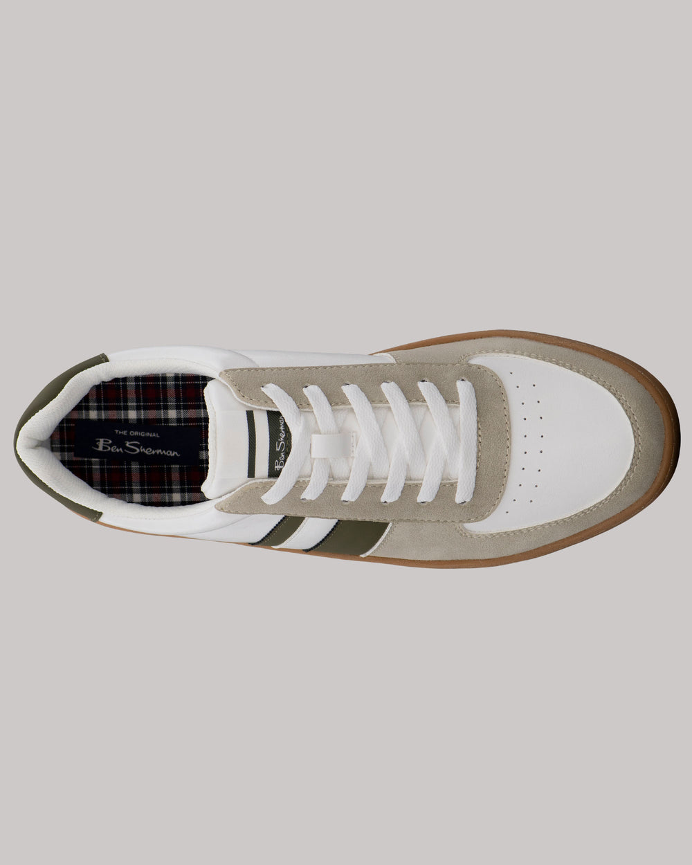 White Ben Sherman Hyde Olive Stripe Sneakers | 7304WJUES