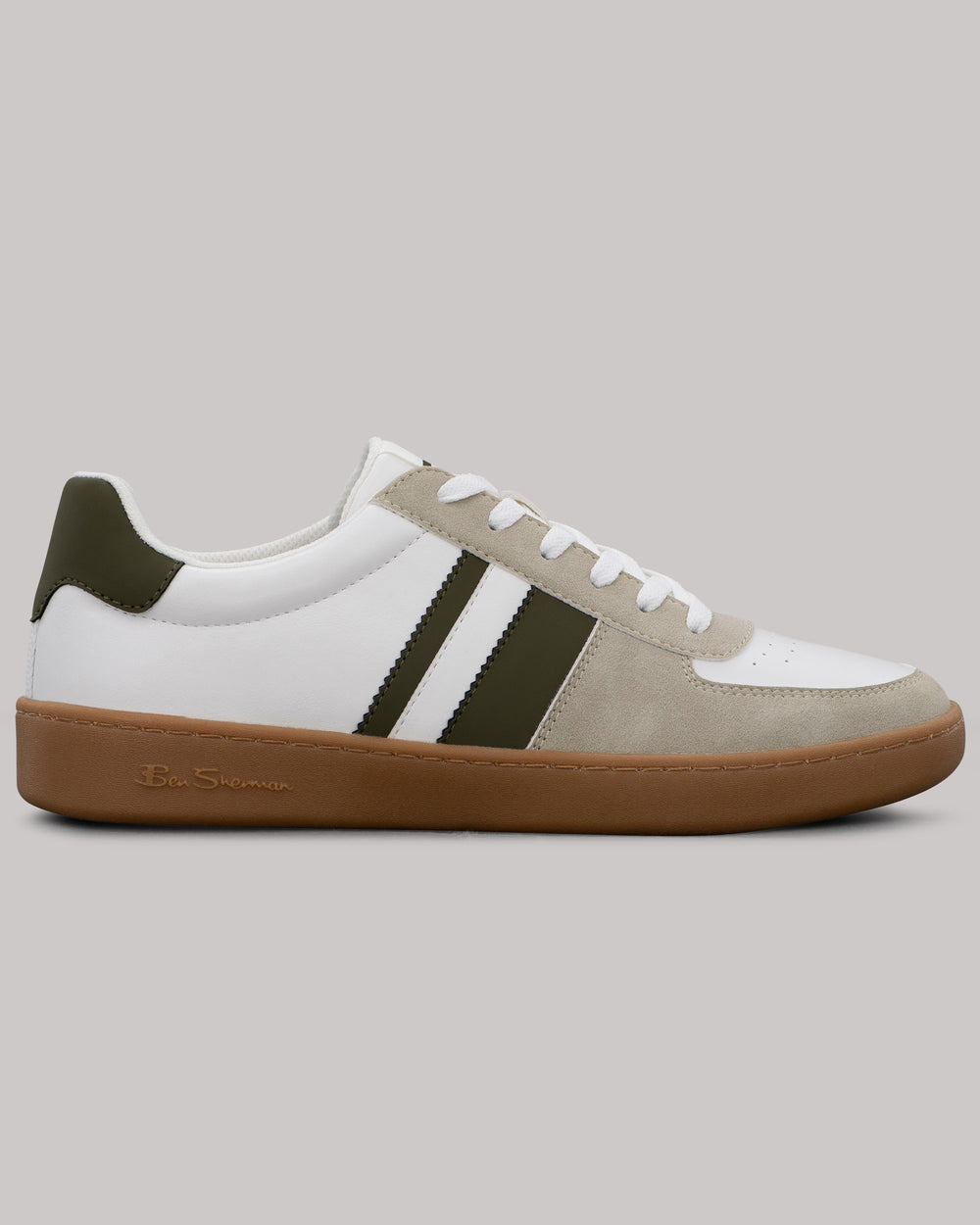 White Ben Sherman Hyde Olive Stripe Sneakers | 7304WJUES