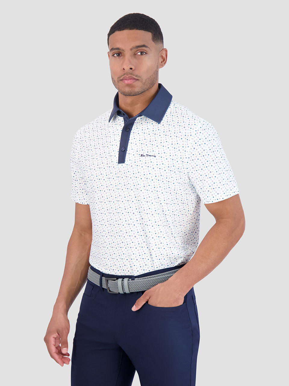 White Ben Sherman Polka Dots Tech Jersey Sports Fit Polo Shirts | 0126ZQXFS