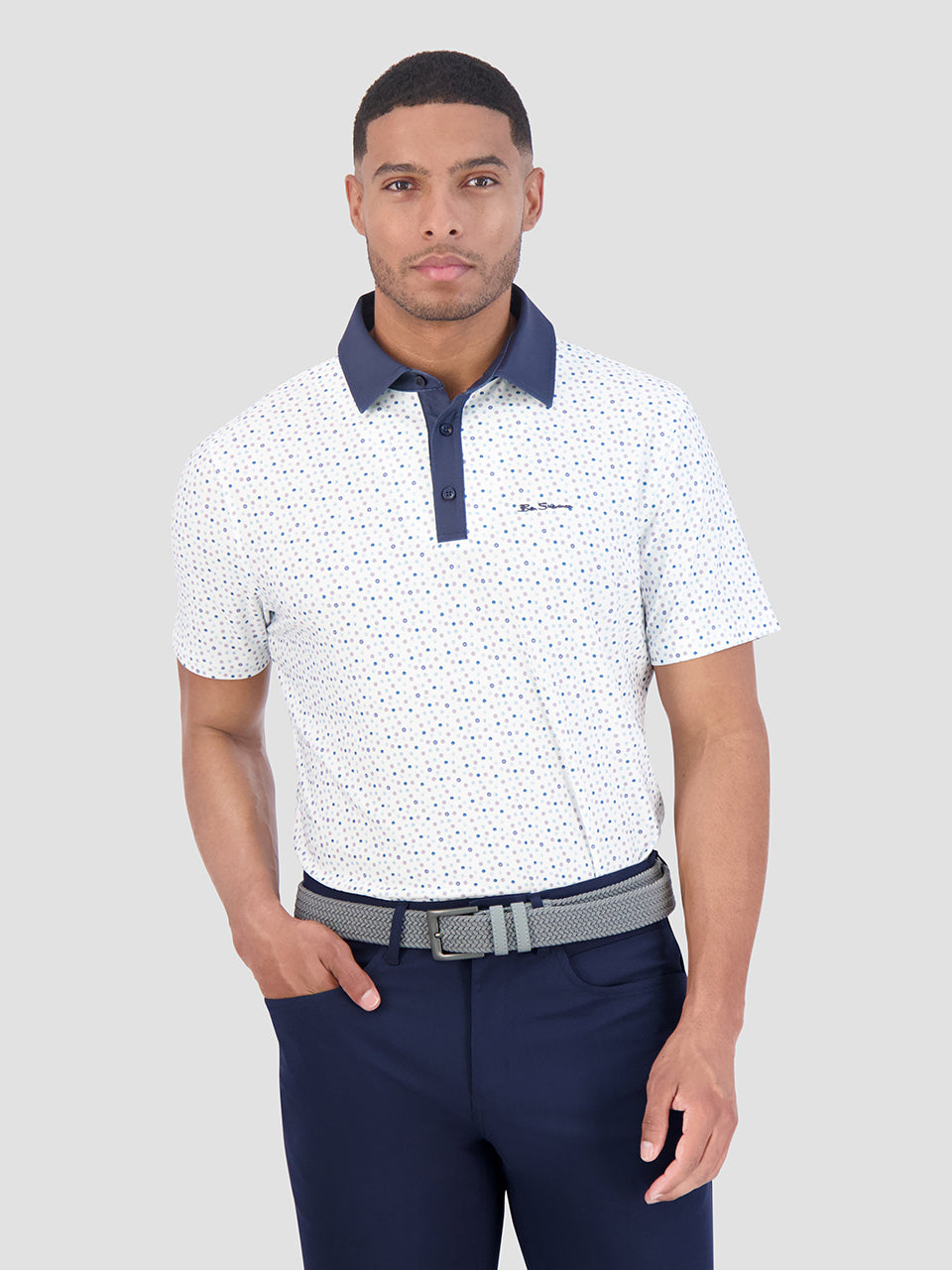 White Ben Sherman Polka Dots Tech Jersey Sports Fit Polo Shirts | 0126ZQXFS