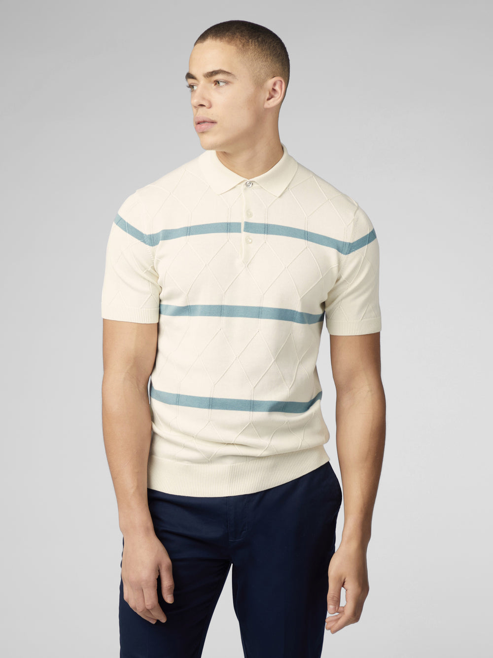 White Ben Sherman Signature Argyle Stripe Polo Knitwear | 0293IJMDP