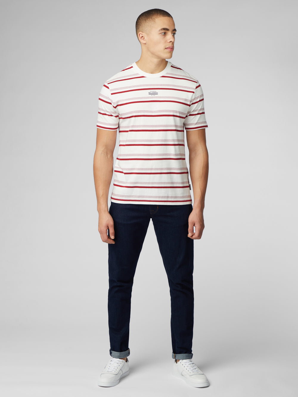 White Ben Sherman Signature Fine Stripe T-Shirt | 5679YDETN