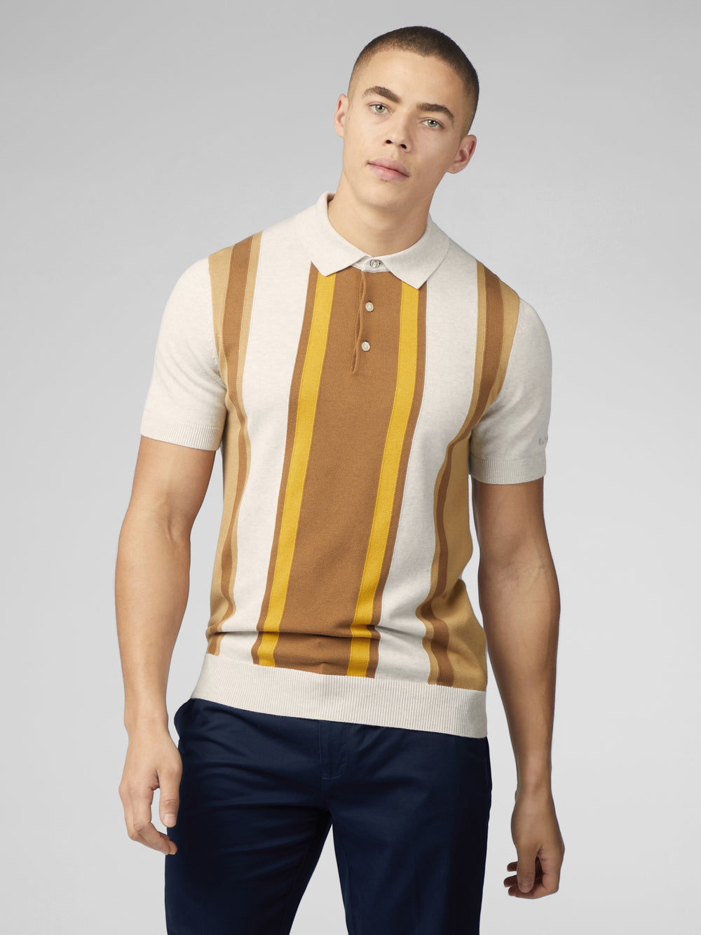 White Ben Sherman Signature Vertical Stripe Polo Knitwear | 1426QVKWZ